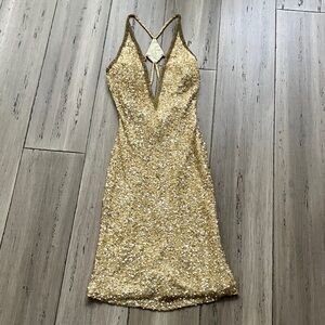 Scala Gold Sequin Backless Dress